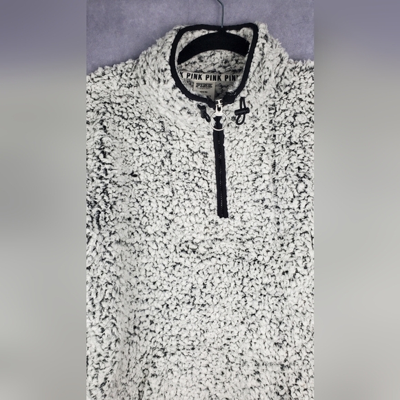 PINK‎ fuzzy Fluffy quarter zip Pullover Teddy Grey Women's Sweater Size M - Picture 3 of 10